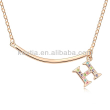 Letter H pendant necklace gold metal bar necklace letter engraved diamond necklace